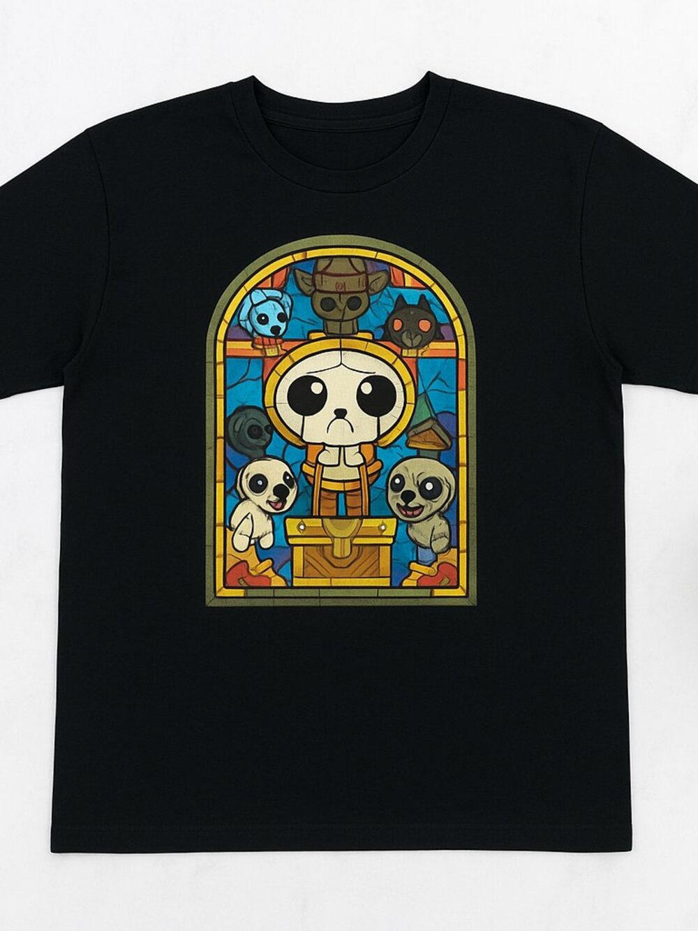 Cute Horror Stained Glass Graphic Tee | Spooky Cartoon Black T-Shirt